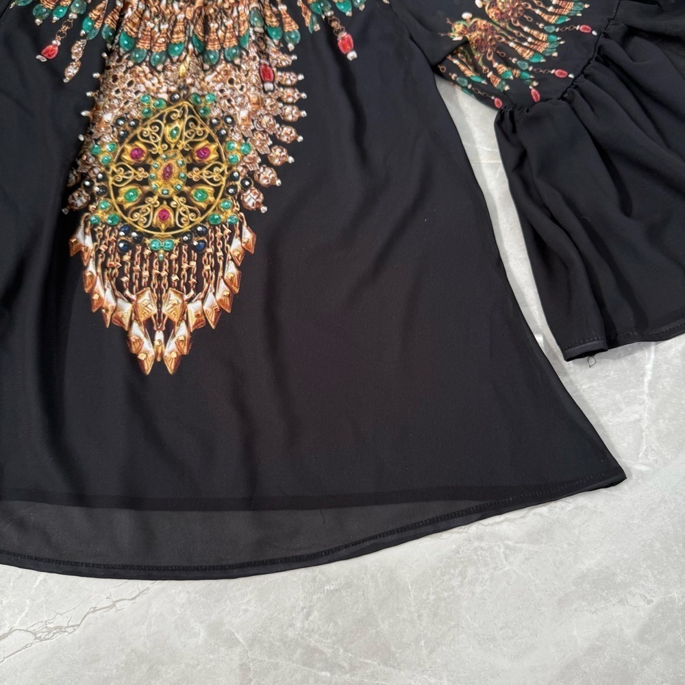 Women’s Ranee’s Miami Beaded Flare Sleeve Sheer Off The Shoulder Top Medium - Picture 8 of 16